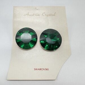 Swarovski Austria Crystal Green Rivoli Stud Earrings Large 1" Statement Vintage